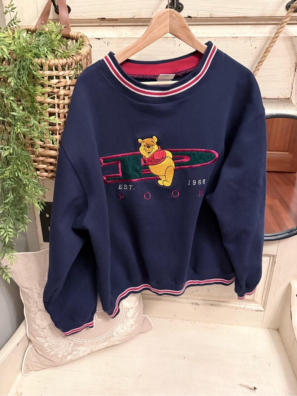 Vintage Disney store Winnie the Pooh Navy Embroidered Sweatshirt
